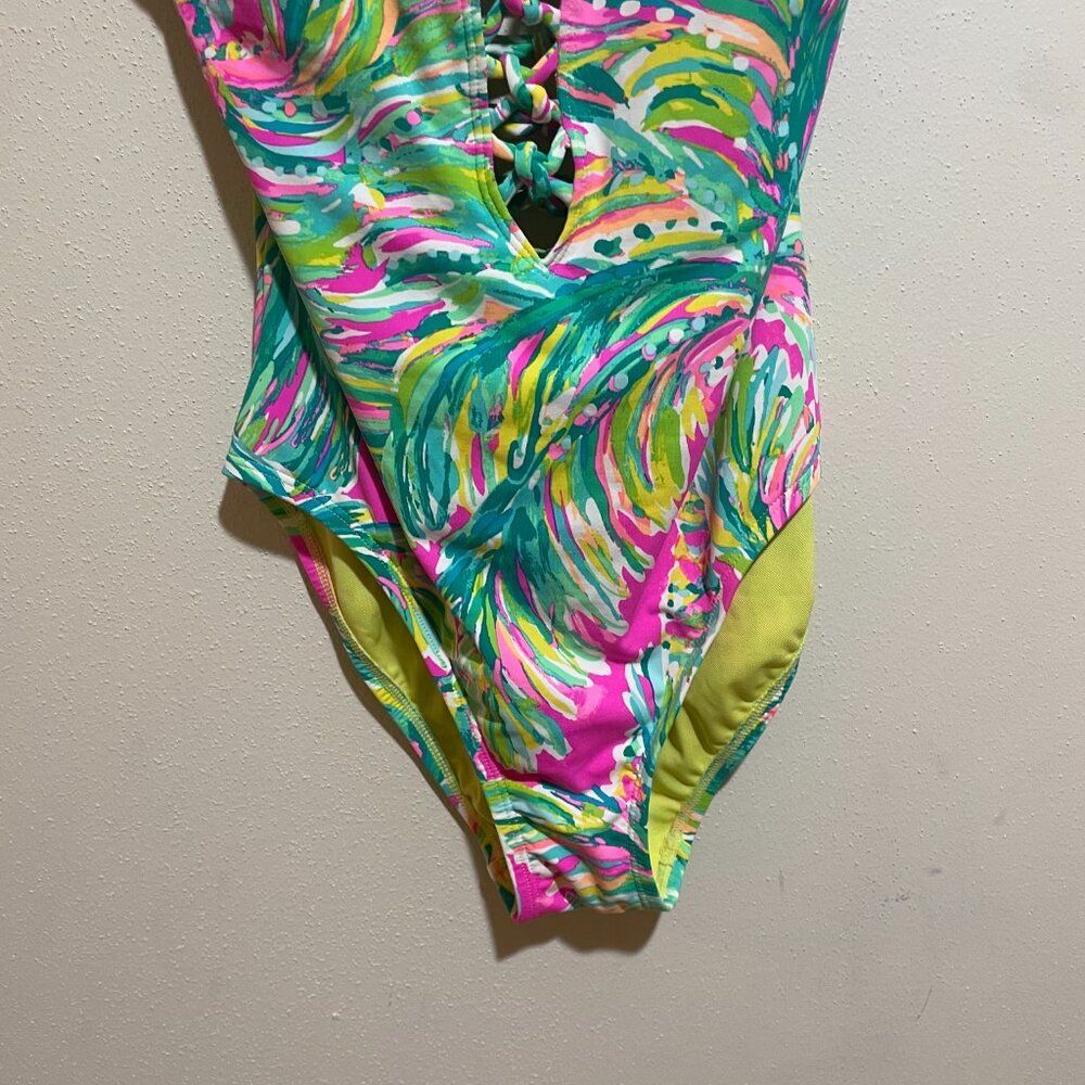 Lilly Pulitzer Size 0 Isle Lattice One Piece Swimsuit Swim Suit Shady Lady Palm - Picture 5 of 11